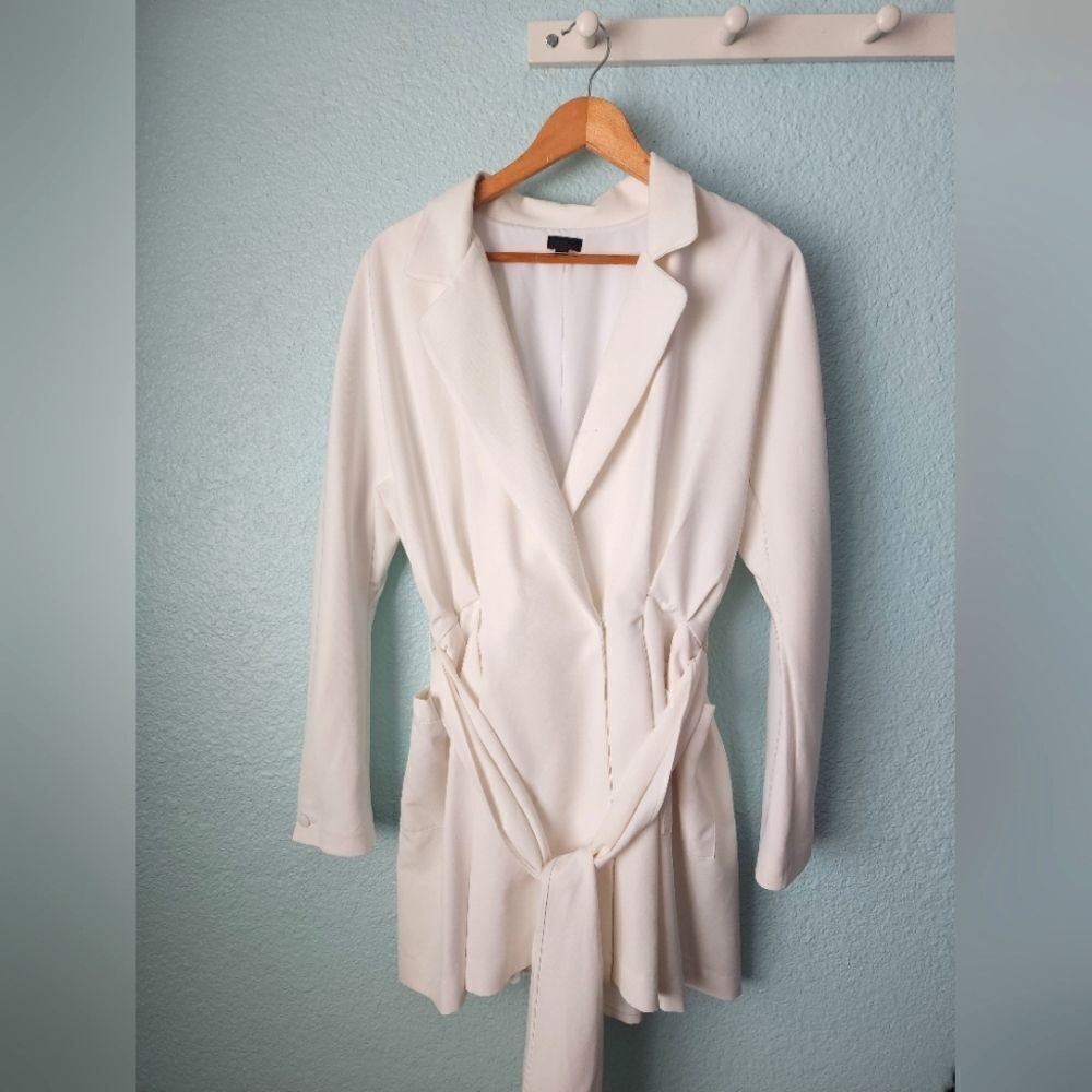 NBD White Blazer with Shawl Collar and Tie Waist